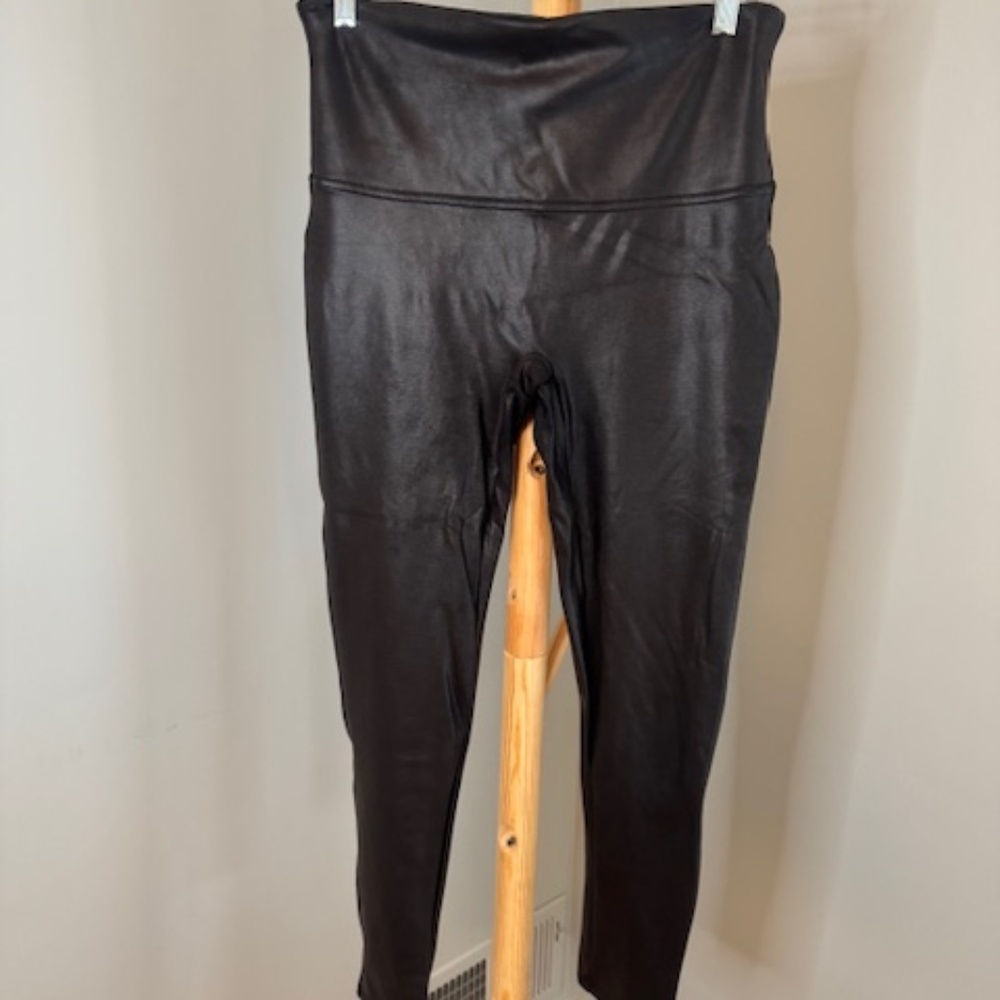Spanx leather-look black leggings, Size XL